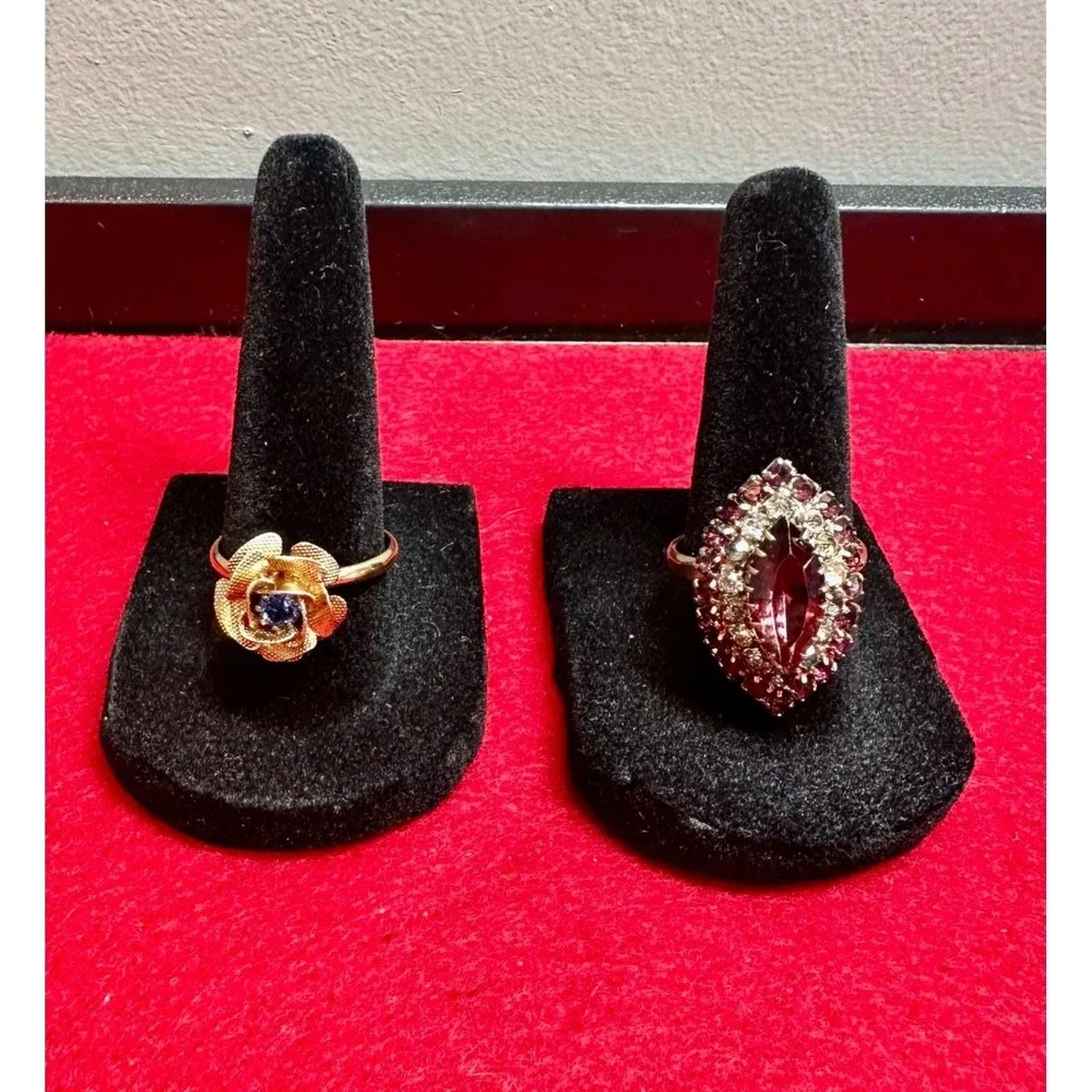 Vintage Ring Lot 2 Adjustable Gold Tone Statement Cocktail Rings